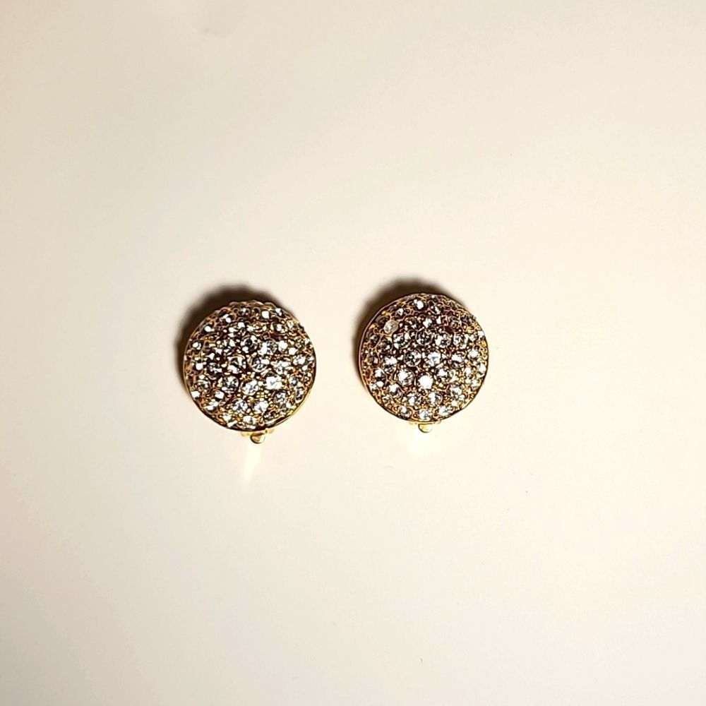 Goldtone faux diamond round dome vintage clip on earrings
